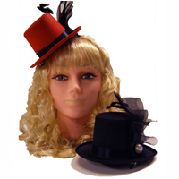 Mini Felt Top Hat with Ribbon/Feather/Pearl Trim
