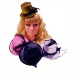 Mini Lame Top Hat with Ribbon and Feather Trim