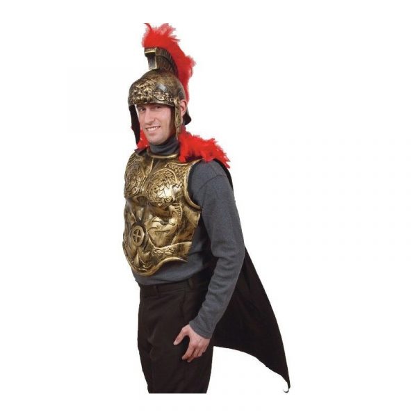 Gladiator Armor with Black Cape and Red Feathers