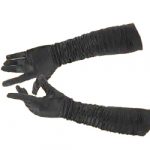 Long Black Satin Gathered Gloves