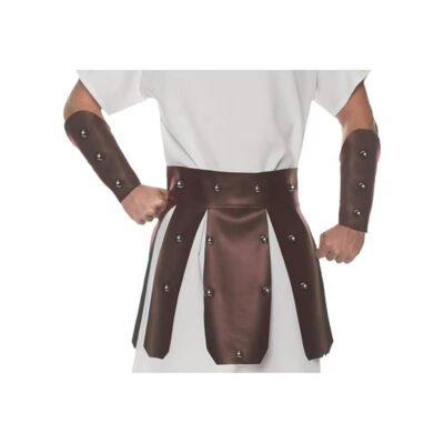 Roman Gladiator Belt and Wrist Guard Set with Brown Armor Panels and Metal Stud Accents