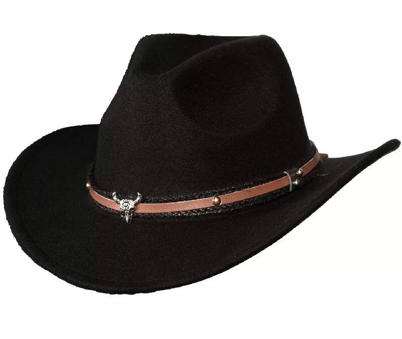 Black Felt Cowboy Hat w Bull Head Band