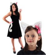 Plush Cute Kitty Ears and Tail Set - White/Pink Bow