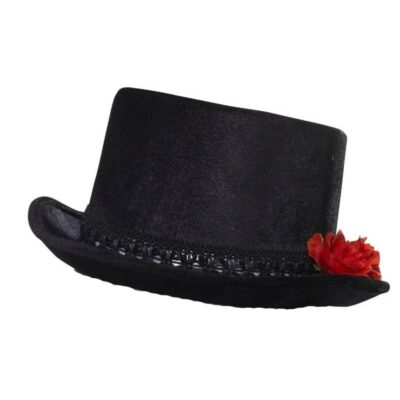 Black Fabric Top Hat w Red Roses