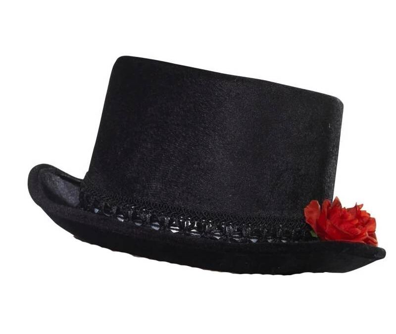 Black Fabric Top Hat w Red Roses