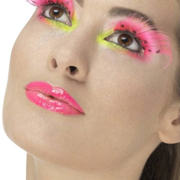 Fever Party Eyelashes w Adhesive neon pink with polka dots
