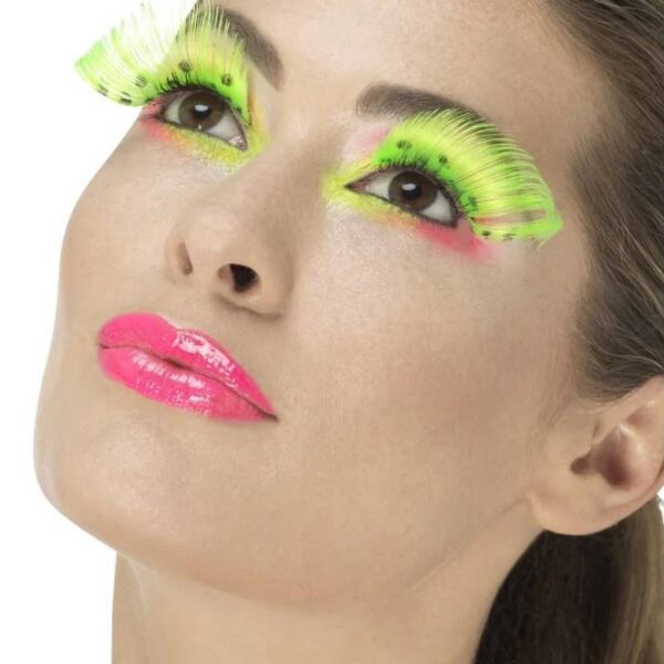 Fever Party Eyelashes w Adhesive neon green with polka dots