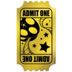 15" Gold Foil "Admit One" Ticket Cutout Movie Oscar Film party