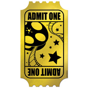 15" Gold Foil "Admit One" Ticket Cutout Movie Oscar Film party