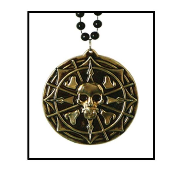 Pirate Coin Medallion on Black Bead Necklace