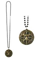 Pirate Coin Medallion on Black Bead Necklace