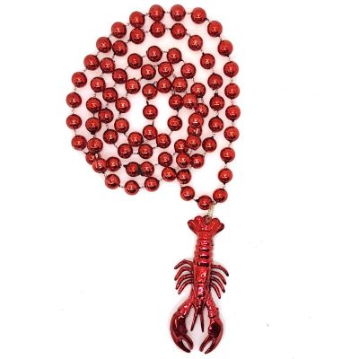 Red Metallic Bead Necklace with Lobster Medallion