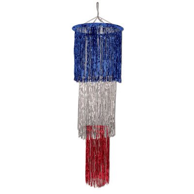 3 Tier Hanging Red Silver and Blue Chandelier