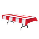 Red and White Wide Striped Plastic Tablecover