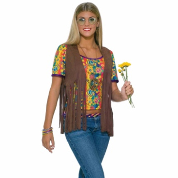 ladies fringed suede look hippie vest