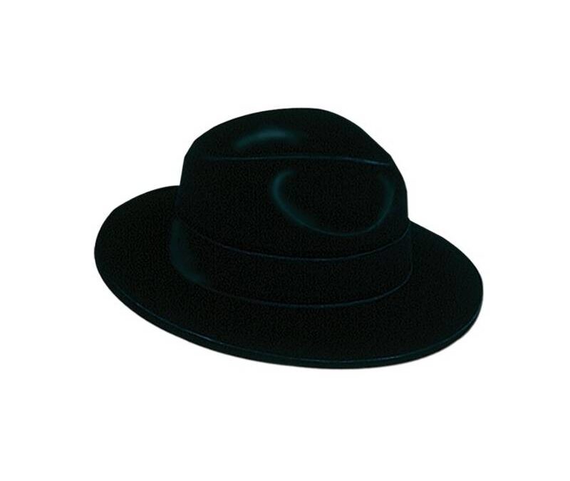 Flocked Plastic Fedora Gangster Hat – Black
