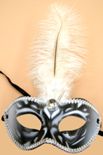 Shaded Half Mask with Feather Plume - Black