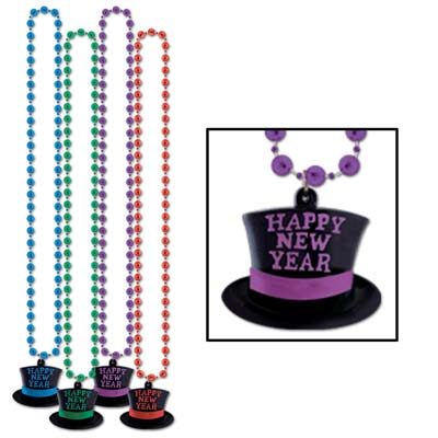 Beads with Happy New Year Top Hat Medallion