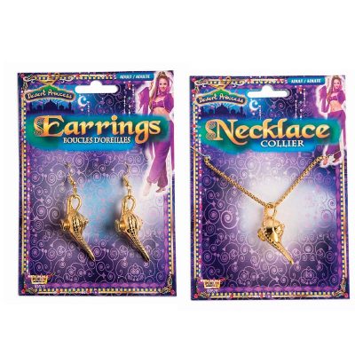 Gold Genie Lamp Earrings & Necklace