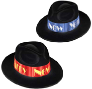 Happy New Year Black Flocked Fedora with Asst Color Bands
