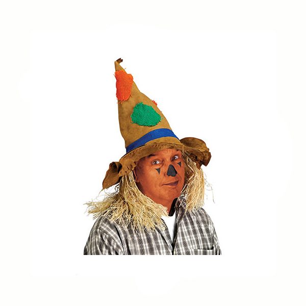 Scarecrow Hat with Patches and Straw Hair