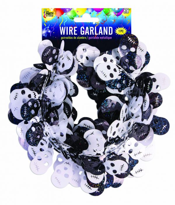 18' Vinyl Figure Wire Garland w black White Skulls