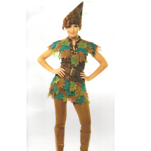 Ladies Peter Pan Costume Dress, Leggings, Hat, Belt