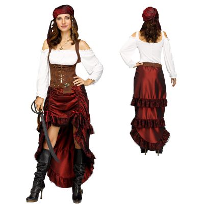 Pirate Womens Adult Red Gypsy Bar Wench Costume Crop Top 