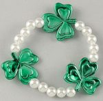 Elastic White Pearl and Green Shamrocks Bracelet