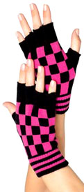 Shocking Pink and Black Check Fingerless Gloves