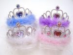 Plated Plastic Jeweled Heart Tiara with Tinsel Marabou