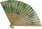 Painted Fabric Wood Handle Folding Fans
