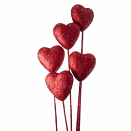 Glitter Heart On Stick - Red, 40mm