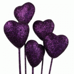 Glitter Heart On Stick - Purple, 40mm
