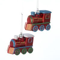 Train Ornament - 3" Plastic Metallic Glittered