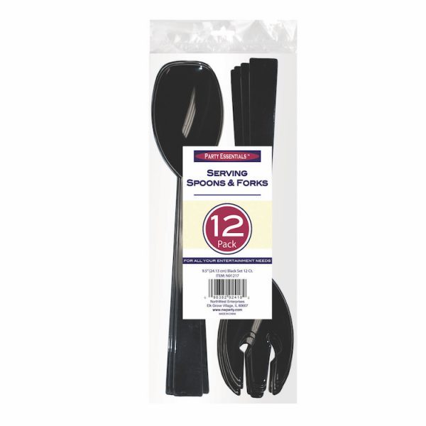 Black 9.5" Plastic Serving Spoons & Forks