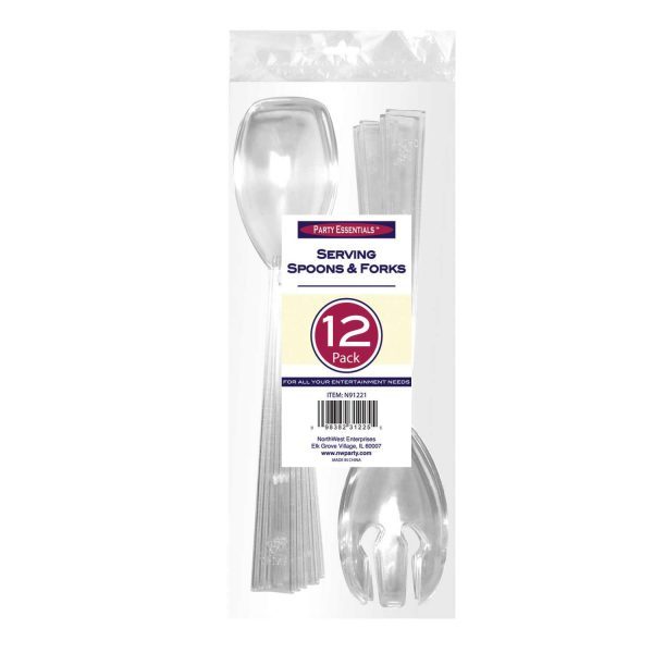 Clear 9.5" Plastic Serving Spoons & Forks