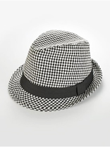 Houndstooth Fabric Fedora Hat -Black/White