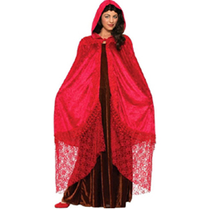 Elegant velvet ruby cape with lace
