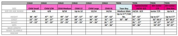 EFW Size Chart - Child-Teen