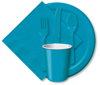 Turquoise Paper and Plastic Solid Color Tableware