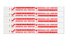 Wristbands - white w/ red print "Drinking Age Verified"