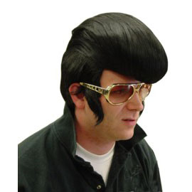 Deluxe Elvis Style Black Costume Wig with Classic Pompadour