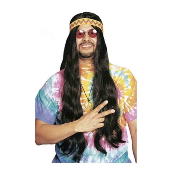 Long Hippie Costume Wig- black