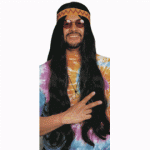 Long Black Hippie Costume Wig