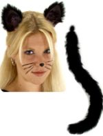 Furry Cat Ears and Tail Set - Black