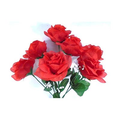 Artificial Open Rose x 7 Red Blooms