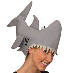 Gray Fabric Shark Hat with Teeth