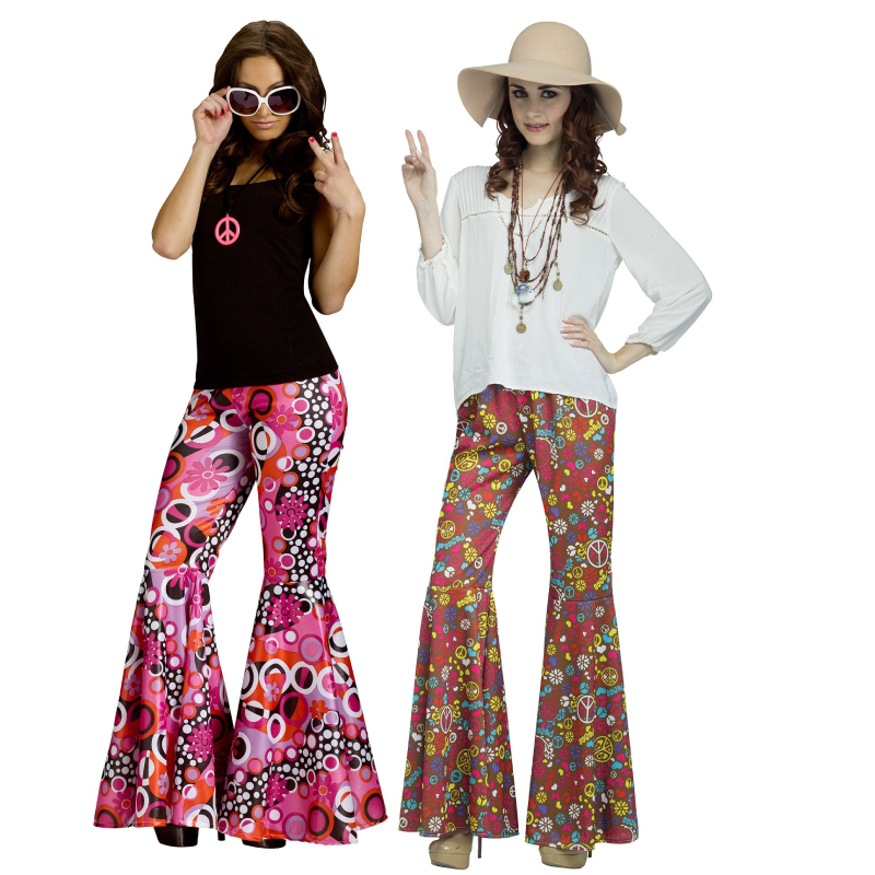Adult 60s 70s Hippie Groovy Flower Child Bell Bottom Denim Peace Pants  Costume | eBay