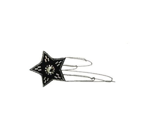Star-shaped black epaulet with silver cylinder beads & chains